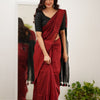 Staggering Red Cotton Silk Saree With Brood Blouse Piece