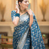 Gorgeous Firozi Soft Silk Saree With Sophisticated Blouse Piece