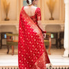 Desiring Red Soft Silk Saree With Engrossing Blouse Piece