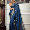 Inspiring Navy Blue Soft Silk Saree With Bewitching Blouse Piece