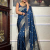 Inspiring Navy Blue Soft Silk Saree With Bewitching Blouse Piece
