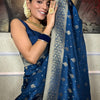 Inspiring Navy Blue Soft Silk Saree With Bewitching Blouse Piece