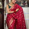 Cynosure Red Soft Silk Saree With Fugacious Blouse Piece