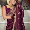 Murmurous Wine Soft Silk Saree With Seraglio Blouse Piece