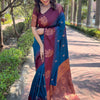 Vestigial Blue Soft Silk Saree With Demure Blouse Piece