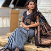 Demanding Grey Soft Silk Saree With Fancifull Blouse Piece