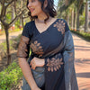 Demanding Grey Soft Silk Saree With Fancifull Blouse Piece