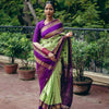 Tempting Pista Soft Silk Saree With Whimsical Blouse Piece