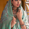 Eclat Sea Green Digital Printed Cotton Silk Saree With Twirling Blouse Piece