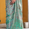 Eclat Sea Green Digital Printed Cotton Silk Saree With Twirling Blouse Piece
