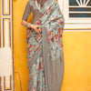 Amazing Grey Digital Printed Cotton Silk Saree With Enigmatic Blouse Piece