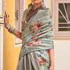 Amazing Grey Digital Printed Cotton Silk Saree With Enigmatic Blouse Piece