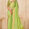 Magnetic Green Cotton Silk Saree With Prettiest Blouse Piece