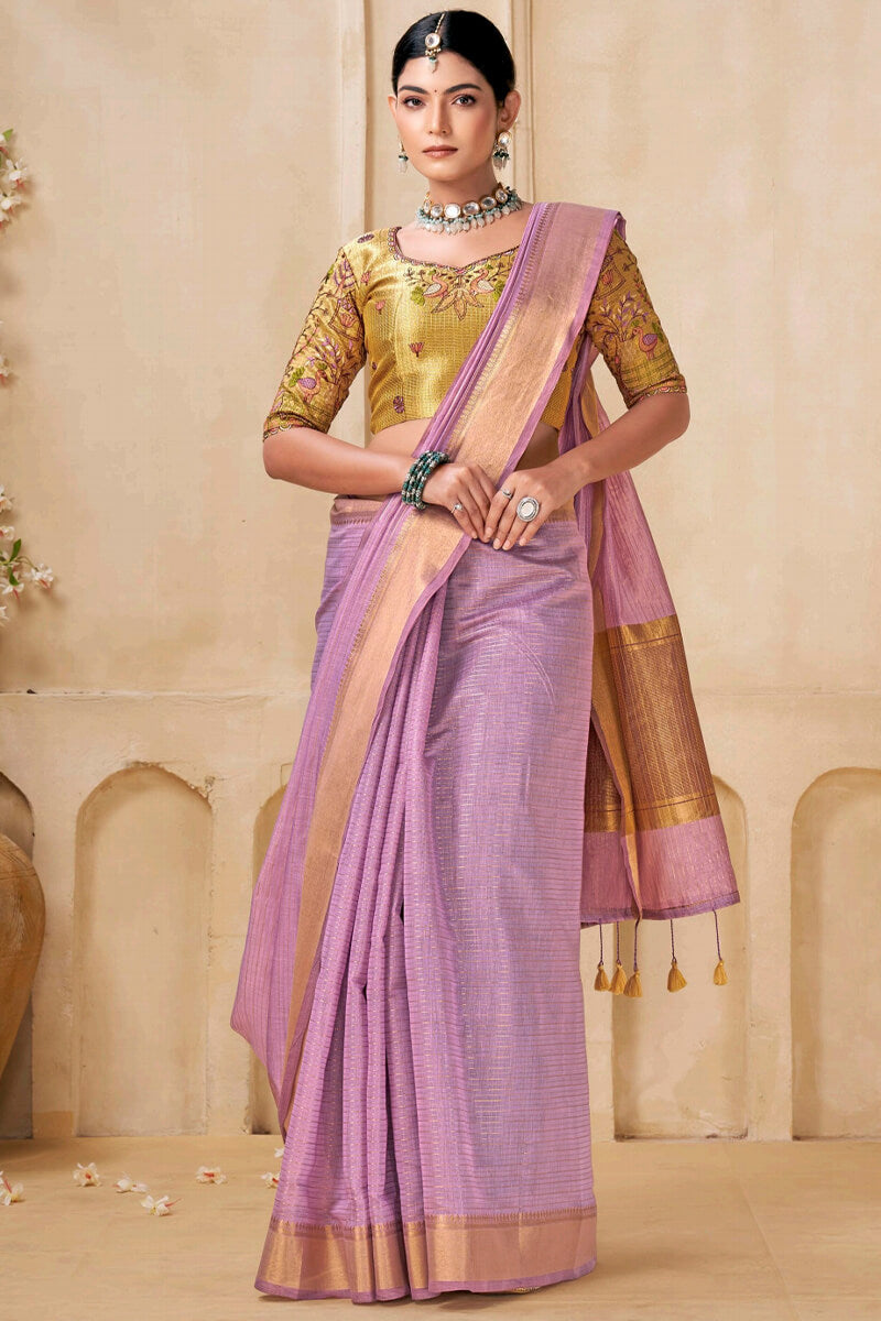 Invaluable Lavender Cotton Silk Saree With Bucolic Blouse Piece