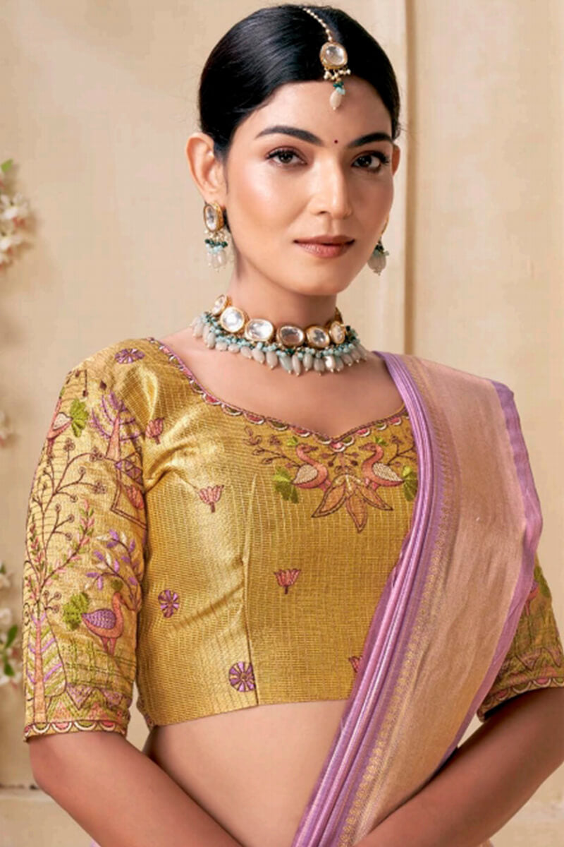 Invaluable Lavender Cotton Silk Saree With Bucolic Blouse Piece