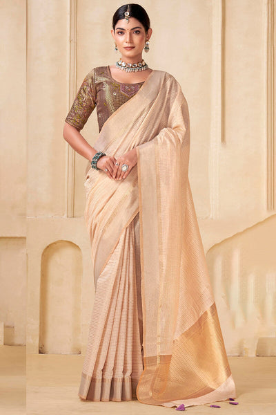 Opulent Beige Cotton Silk Saree With Propinquity Blouse Piece