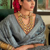 Lassitude Grey Digital Printed Soft Silk Saree With Desiring Blouse Piece