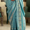 Precious Firozi Digital Printed Soft Silk Saree With Sizzling Blouse Piece