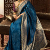 Quintessential Navy Blue Soft Banarasi Silk Saree With Blissful Blouse Piece