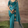 Zephyr Rama Banarasi Satin Silk Saree With Ephemeral Blouse