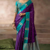 Exceptional Purple Banarasi Satin Silk Saree With Elision Blouse