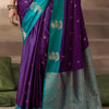 Exceptional Purple Banarasi Satin Silk Saree With Elision Blouse
