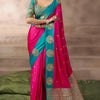 Nectarous Dark Pink Banarasi Satin Silk Saree With Blooming Blouse