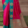 Nectarous Dark Pink Banarasi Satin Silk Saree With Blooming Blouse