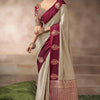 Super extravagant Beige Banarasi Satin Silk Saree With Eloquence Blouse