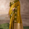 Cynosure Mustard Banarasi Satin Silk Saree With Imaginative Blouse