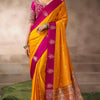 Stunning Yellow Banarasi Satin Silk Saree With Beguiling Blouse