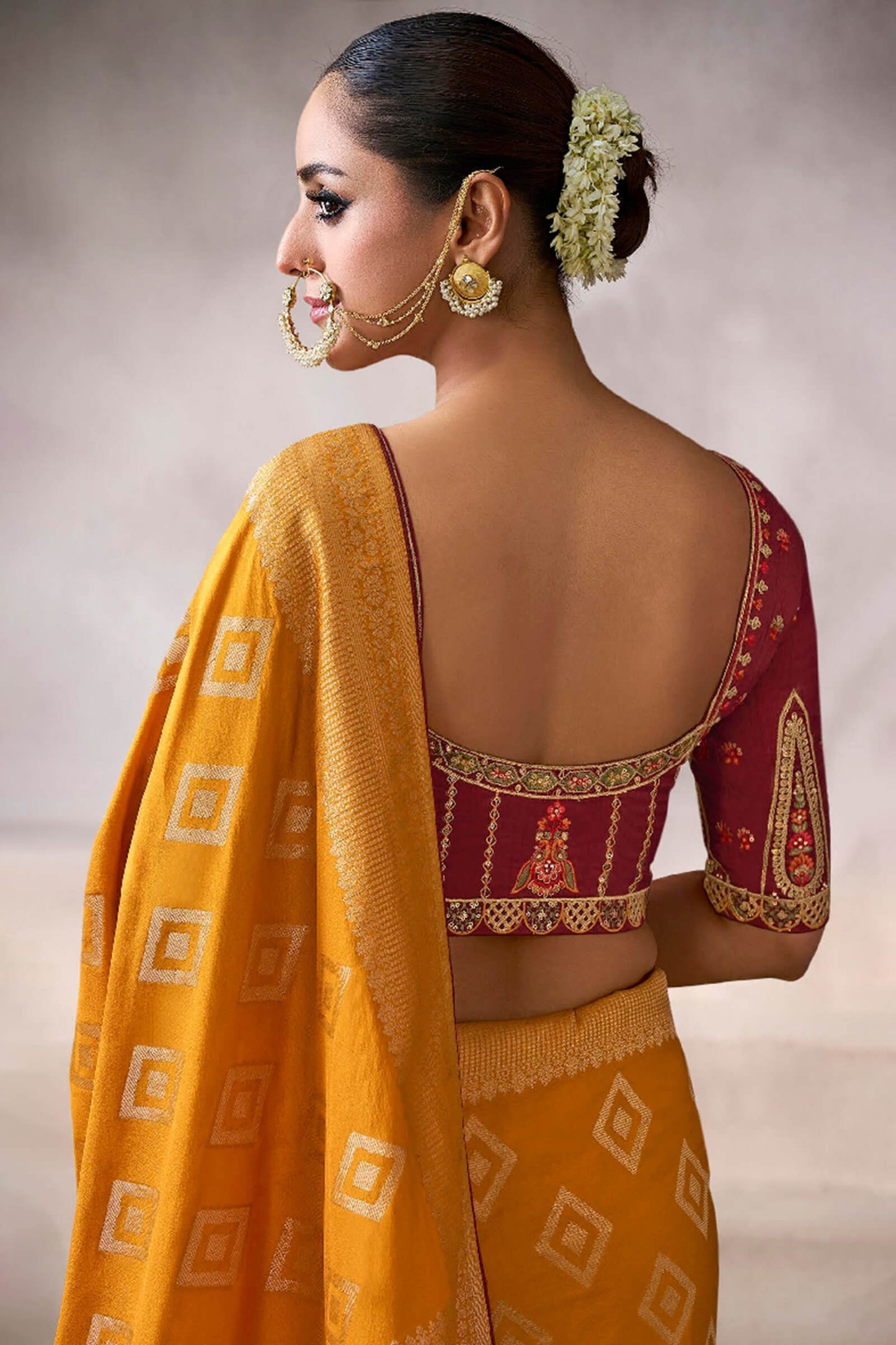 Ebullience Mustard Banarasi Satin Silk Saree With Murmurous Blouse
