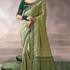 Flamboyant Green Banarasi Satin Silk Saree With Traditional Blouse