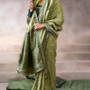 Flamboyant Green Banarasi Satin Silk Saree With Traditional Blouse