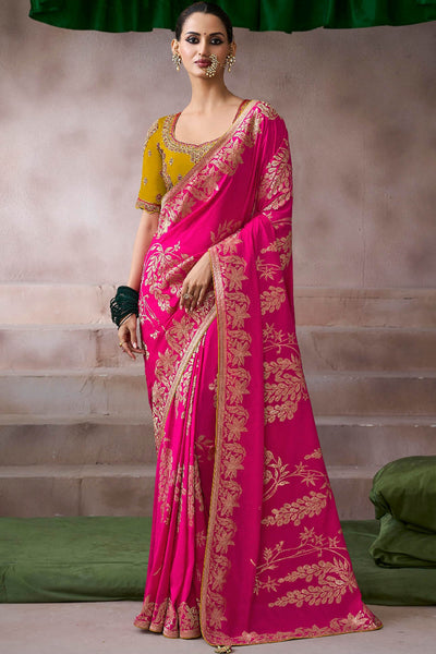 Demanding Dark Pink Banarasi Satin Silk Saree With Aplomb Blouse