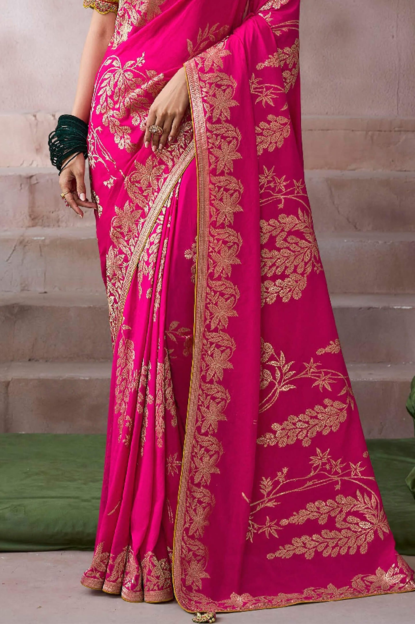 Demanding Dark Pink Banarasi Satin Silk Saree With Aplomb Blouse