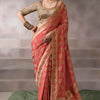 Pulsating Peach Banarasi Satin Silk Saree With Demure Blouse