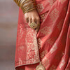 Pulsating Peach Banarasi Satin Silk Saree With Demure Blouse