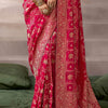 Mellifluous Red Banarasi Satin Silk Saree With Posh Blouse