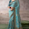Stylish Firozi Banarasi Satin Silk Saree With Exuberant Blouse