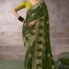 Classic Dark Green Banarasi Satin Silk Saree With Mesmeric Blouse