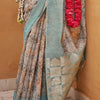 Unequalled Brown Digital Printed Cotton Silk Saree With Denouement Blouse Piece