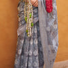 Unequalled Grey Digital Printed Cotton Silk Saree With Zephyr Blouse Piece