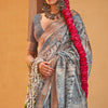 Skinny Grey Digital Printed Cotton Silk Saree With Gratifying Blouse Piece