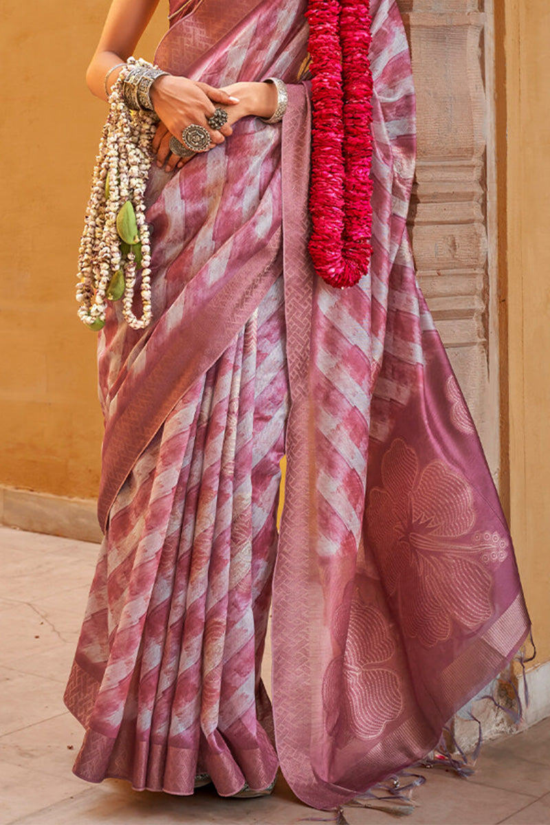 Entrancing Wine Digital Printed Cotton Silk Saree With Scrumptious Blouse Piece