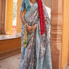 Delectable Grey Digital Printed Cotton Silk Saree With Captivating Blouse Piece