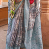 Delectable Grey Digital Printed Cotton Silk Saree With Captivating Blouse Piece