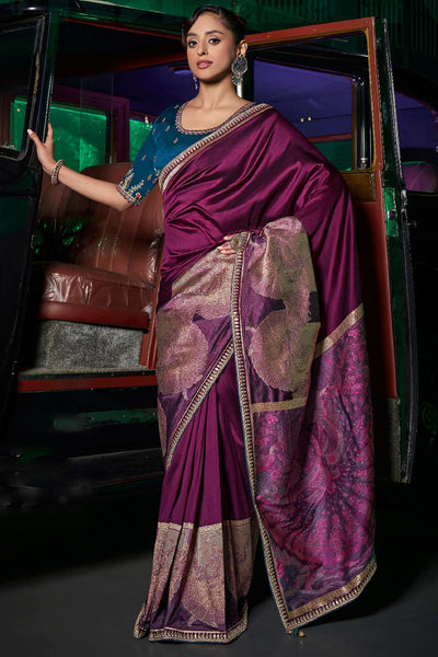 Devastating Purple Banarasi Satin Silk Saree With Embellished Blouse