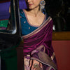 Devastating Purple Banarasi Satin Silk Saree With Embellished Blouse