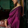 Devastating Purple Banarasi Satin Silk Saree With Embellished Blouse
